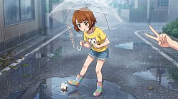 雨の日のカラフルな長靴を履いたパクチーちゃんの写真